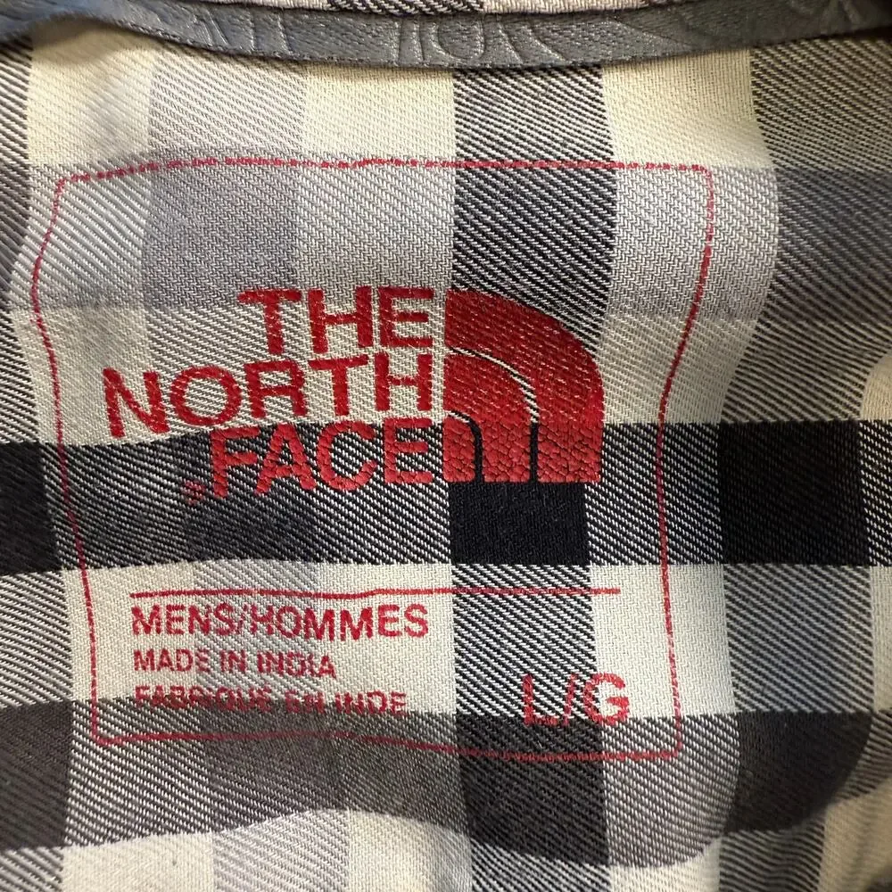Men's The North Face Black and‎ Cream Plaid Long Sleeve Button Down Size L